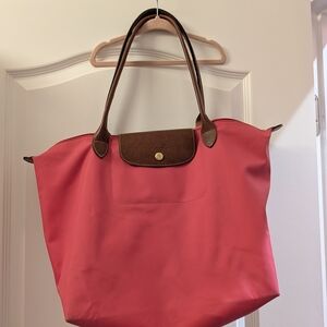 Pink Tote Bag with Brown Accents